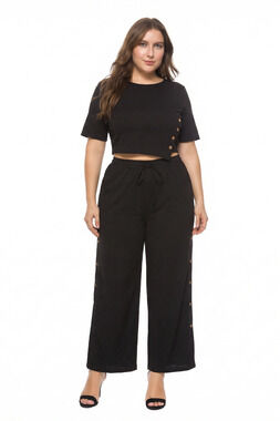 2Pc Pantsuit Size 3XL Black Cropped Pant and Top Set Casual Going out Outfit New